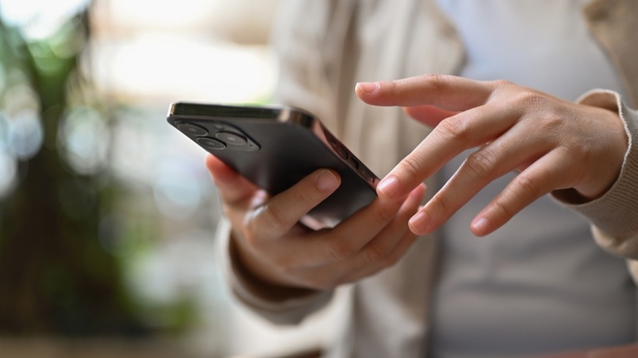 Close up of someone holding a mobile phone